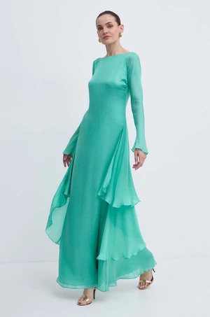 Hodvábne šaty Luisa Spagnoli RUNWAY COLLECTION zelená farba, maxi, áčkový strih, 541121,