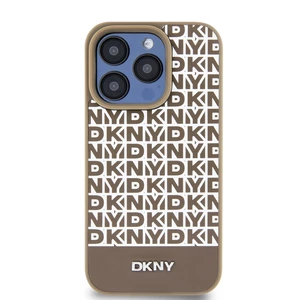 Zadní kryt DKNY PU Leather Repeat Pattern Bottom Stripe pro Apple iPhone 15 Pro Max, hnědá