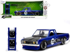 1972 Datsun 620 Pickup Truck 72 Blue Metallic with Black Stripes and Hood "Toyo Tires" with Extra Wheels "Just Trucks" Series 1/24 Diecast Model Car