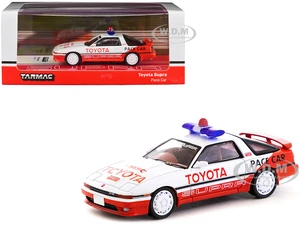 Toyota Supra RHD (Right Hand Drive) White and Red "Pace Car" "Hobby64" Series 1/64 Diecast Model Car by Tarmac Works