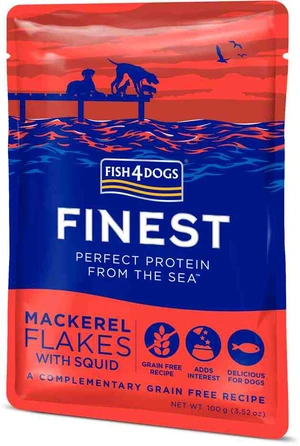 FISH4DOGS Kapsička pre psy Finest makrela s kalamárom 100g