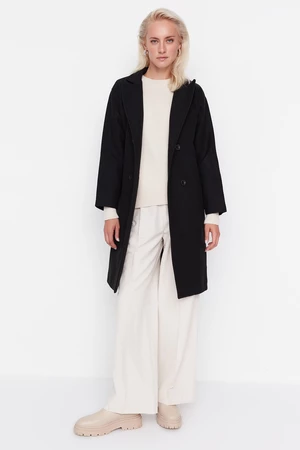 Trendyol Black Wide-Cut Oversized Button Detailed Long Stamped Coat
