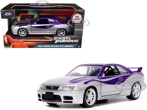 1995 Nissan Skyline GT-R (BCNR33) Purple and Silver Metallic "Fast &amp; Furious" Series 1/32 Diecast Model Car by Jada