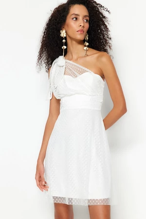 Trendyol White Open Waist/Skater Lined Tulle Wedding/Wedding Elegant Evening Dress