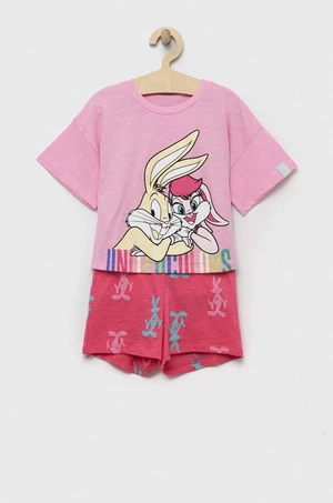 Dětské bavlněné pyžamo United Colors of Benetton x Looney Tunes růžová barva, s potiskem