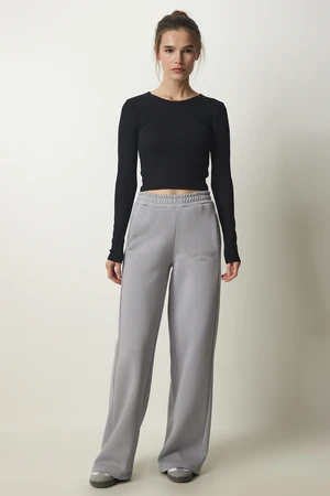 Happiness İstanbul Women's Gray Raised Straight Leg Thick Sweatpants