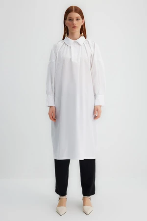 Trendyol X Kevser Sarıoğlu White Half Paw Shirring Detail 100% Cotton Poplin Weave Tunic