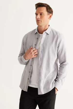 ALTINYILDIZ CLASSICS Men's Gray Slim Fit Slim Fit Classic Collar 100% Cotton Dobby Shirt.