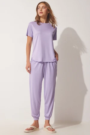 Happiness İstanbul Women's Lilac Soft-textured Flowy Suit