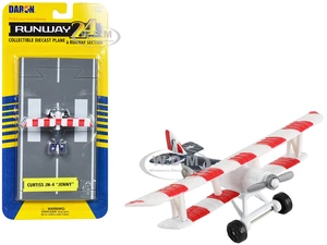 Curtiss JN-4 "Jenny" Training Aircraft Red &amp; White with Blue Tail "United States Flag Livery" with Runway Section Diecast Model Airplane by Runwa