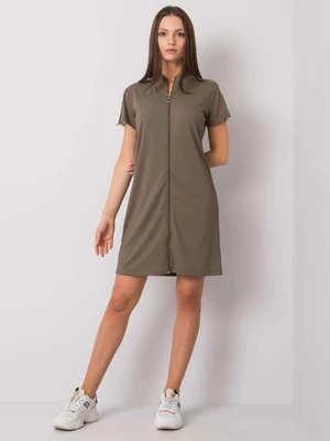 Khaki dress RUE PARIS with short sleeves