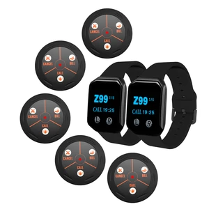 BYHUBYENG Restaurant Pager Wireless Waiter Calling System 2 Watch Receiver + 5 Pcs Call Button For Cafe Clinic Dentist