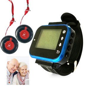 Caregiver Pager Restaurant Service Call Button Calling System 433MHZ Watch Pager for Cafe/Hospital Elder Emergency Alert Call