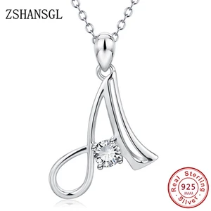 26 Letters alphabet Pendant Necklace Silver Color Handwritten Zircon Pendants Long Chain For Women Wedding Jewelry Gift