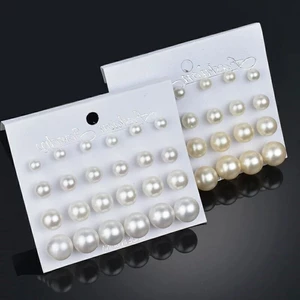 12 Pairs White Simulated Pearl Earrings Set For Women Jewelry Big Small Ball Stud Ear Bijouteria Brincos Bijoux