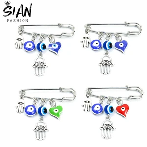 Enamel Amulet Nazar Blue Evil Eye Pin Brooch Small Fatima Hand Heart Lucky Eye Charm Buckle Pin Brooches Fashion Jewelry Gifts