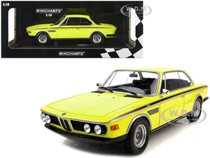 1971 BMW 3.0 CSL Yellow with Black Stripes Limited Edition to 600 pieces Worldwide 1/18 Diecast Model Car by Minichamps