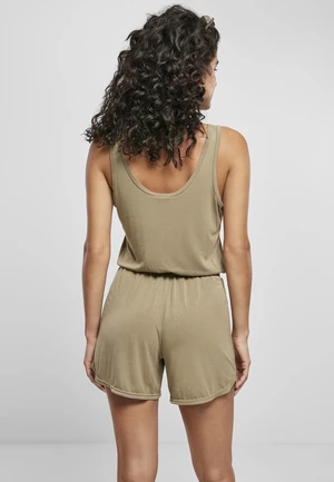 Women's khaki modal jumpsuit with short sleeves