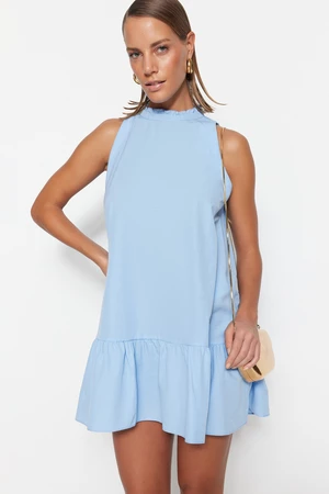 Trendyol Blue Mini Woven High Collar Woven Dress