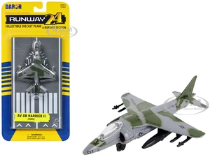 McDonnell Douglas AV-8B Harrier II Attack Aircraft Green Camouflage "United States Marine Corps" with Runway Section Diecast Model Airplane by Runway