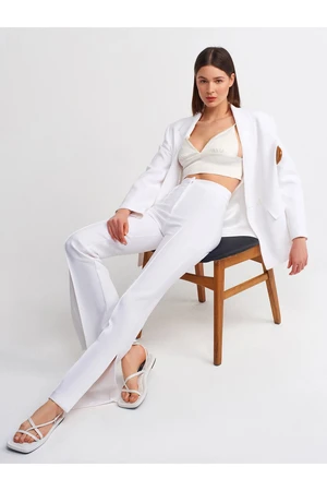 Dilvin 7002 Slit Spanish Leg Trousers-ecru.
