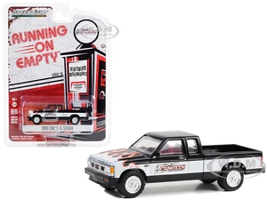 1990 GMC S-15 Sierra Pickup Truck Black and White with Flames "Flowtech Exhaust" "Running on Empty" Series 16 1/64 Diecast Model Car by Greenlight