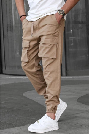 Madmext Camel Cargo Pocket Mens Jogger Pants 6812