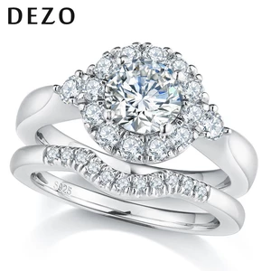 DEZO All Moissanite Engagement Rings Set For Women Solid 925 Silver Wedding Band Round Cut 1ct VVS1 D Color GRA Certificate