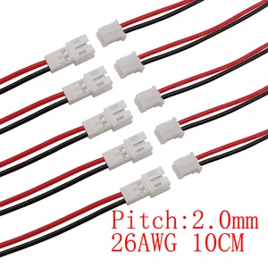 5Pair Micro JST PH 2.0mm Pitch 2 Pin Male and Female Connector PH2.0 2P Plug Jack Electrical Wire Cables Connectors 26AWG 10CM