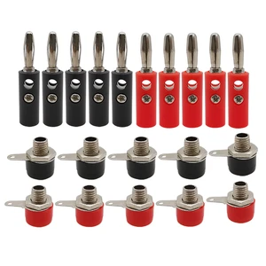 10Pair Silver 4mm Banana Plug Male and Female 4mm Banana Jack Panel Mount Banana Socket Terminal Connector Adapter Red Black