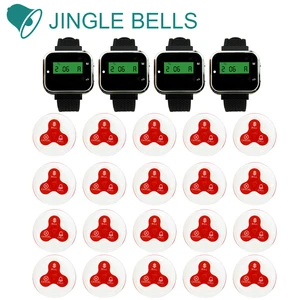 JINGLE BELLS waterproof calling system 20 transmitter button 4 watch pager receiver restaurant calling number guest watch pagers