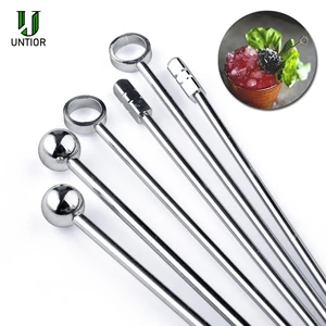 UNTIOR 20/50/100Pcs Stainless Steel Fruit Needle Cocktail Bar Stirring Stick Metal Fruit Needle Fruit Sign Wine Stirring Stick