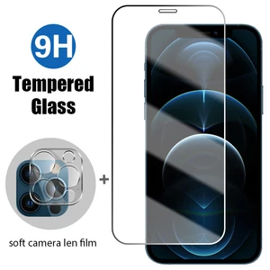 2in1 Tempered Glass For iPhone 11 12 Pro Max Screen Protector 8 7 Plus XR X XS Max 12 mini SE 2020 Camera Protection Film