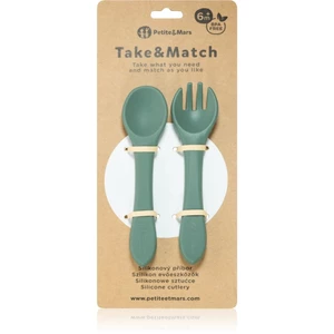 Petite&Mars Take&Match Silicone Cutlery příbor Misty Green 6 m+ 2 ks