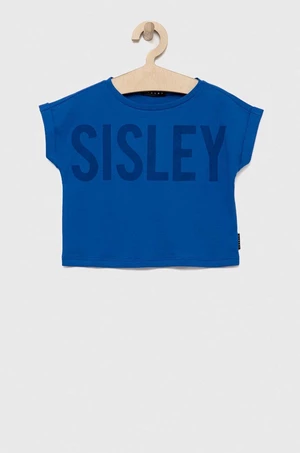 Detské bavlnené tričko Sisley tmavomodrá farba