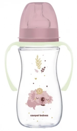 Antikolik. lahvička se širokým hrdlem a svítícími úchyty, Sleepy Koala, 300 ml - lila