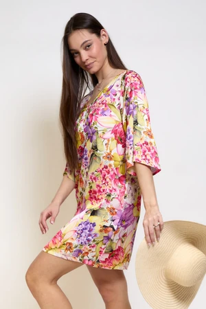Plážové šaty Lady Belty 23V-1045S-86 - BEL65UNI/ružovo-zelená potlač / XXL BEL3X053-65UNI