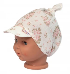 Mušelínový šátek s kšiltem Pivoňky, Baby Nellys - smetanový, vel. 56-80 (0-12m)