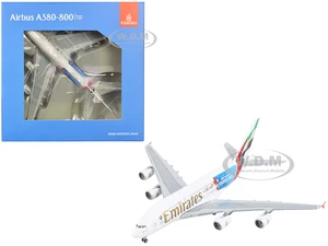 Airbus A380-800 Commercial Aircraft "Emirates Airlines - 2023 Rugby World Cup Sponsor" White with Striped Tail 1/400 Diecast Model Airplane by Gemini