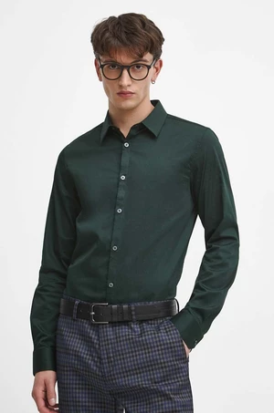 Košile Medicine pánská, zelená barva, slim, s klasickým límcem