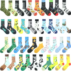 New AB Happy Crew Socks Men Funny Music Panda Penguin Giraffe Fox Sox Colorful Piano Cat Sokken Divertidos Unisex Chaussette