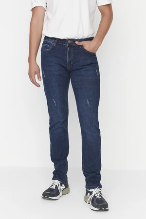 Trendyol Men's Blue Stretch Fabric Rake Destroyed Slim Fit Jeans Jeans