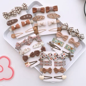 4/8pcs Korean Coffee Color Hair Pin Bow Knit Fabric Princess Hair Clips for Children Baby Girls Headwear Kids Hair Accessories