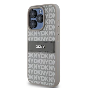 Zadní kryt DKNY PU Leather Repeat Pattern Tonal Stripe pro Apple iPhone 14 Pro, béžová