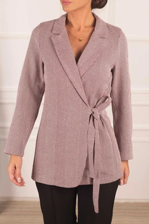 armonika Women's Claret Red Herringbone Patterned Stamp Jacket with Tie Side
