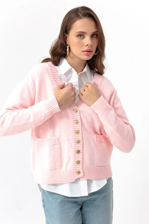 Lafaba Women's Powder Gold Buttons Knitwear Cardigan