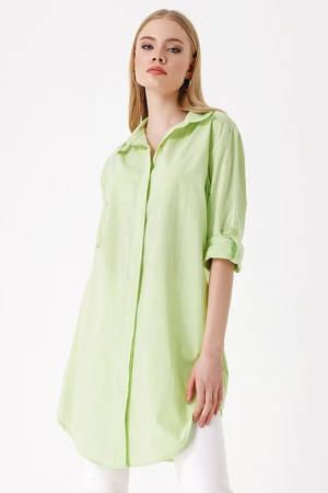 Bigdart 5885 Long Linen Shirt - Blue Green