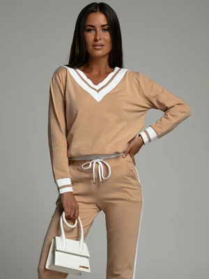Beige women's sweatshirt set with deep neckline