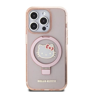 Zadní kryt Hello Kitty IML Ringstand Glitter Kitty Head Logo MagSafe pro Apple iPhone 15 Pro, pink