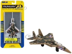 McDonnell Douglas F-15 Eagle Fighter Aircraft Desert Camouflage "United States Air Force" with Runway Section Diecast Model Airplane by Runway24